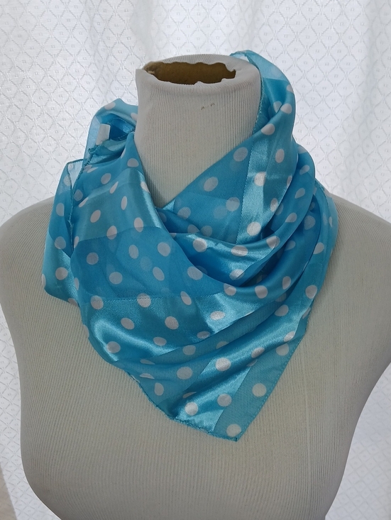 None Accessories - Blue And White Polka Dot Satin Scarf - Women's Accessory